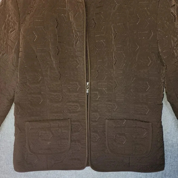 Gallery Zip up Jacket Women Medium Dark Brown Embroidered All Over Long Sleeve - Picture 6 of 8